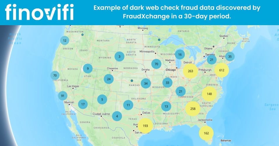 Map of United States showing recent check fraud.
