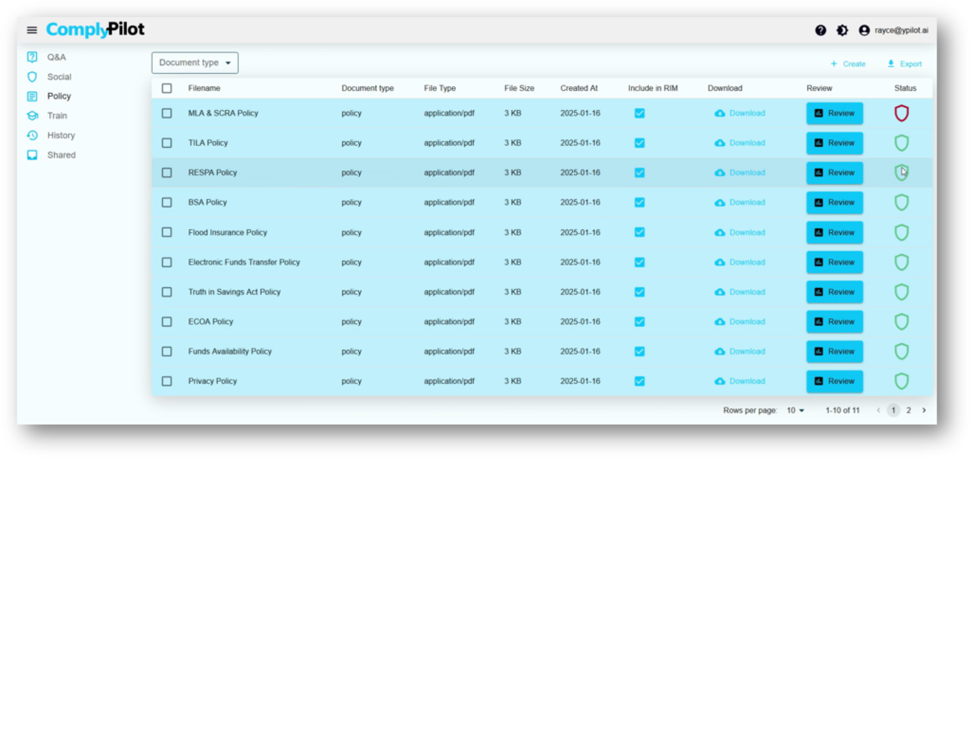 comply pilot screenshot